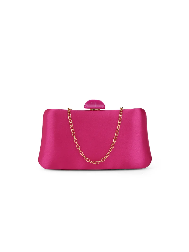 جلو باص Globus Women Pink Shiny Rectangular Party Clutch With Detachable Chain Strap